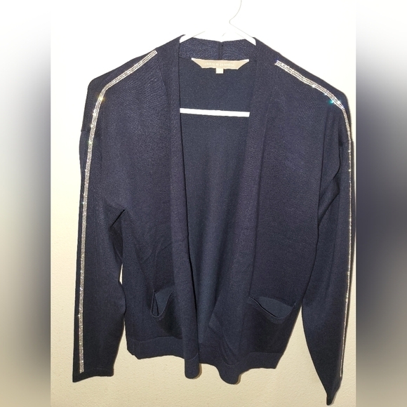 Chloe & Jasmine Diamond Sleeved Navy Blue Cardigan - Picture 1 of 14